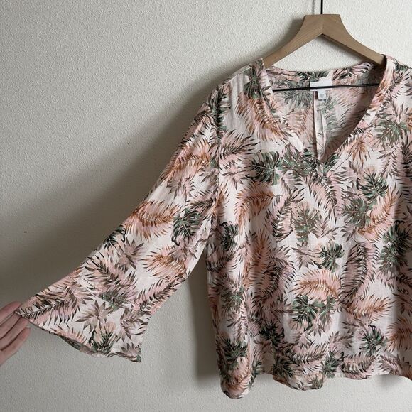 J.Jill Love Linen Top Womens XL Pink Tropical Floral Breathable Beach 100% Linen - Picture 4 of 16